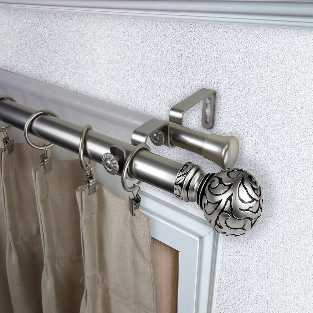 Camail 1" Double Curtain Rod 120-170 inch - Satin Nickel
