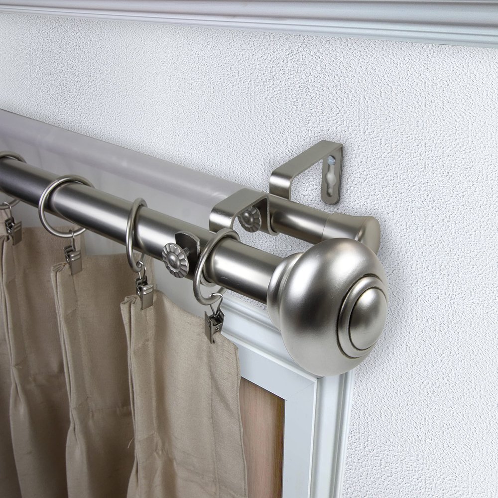Carre 1" Double Curtain Rod 160-240 inch - Satin Nickel