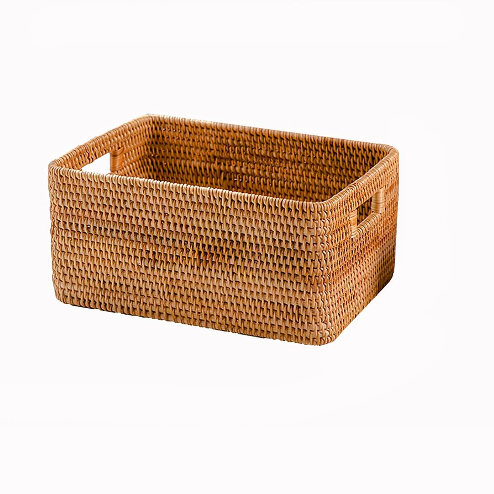 rff Storage Box/Rattan Storage Basket/Desktop Snack Storage Box/Straw Woven Shopping Basket Bamboo Woven Storage Basket (Size : 30.521.514.5cm)