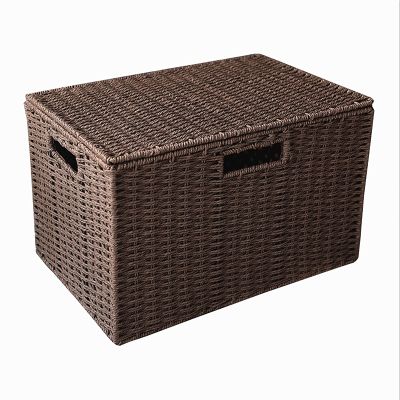 rff Storage Box/Pastoral Rattan/Grass Woven Storage Basket/Household Covered Wardrobe Sundries Snack Storage Basket (Color : A, Size : 423030cm)