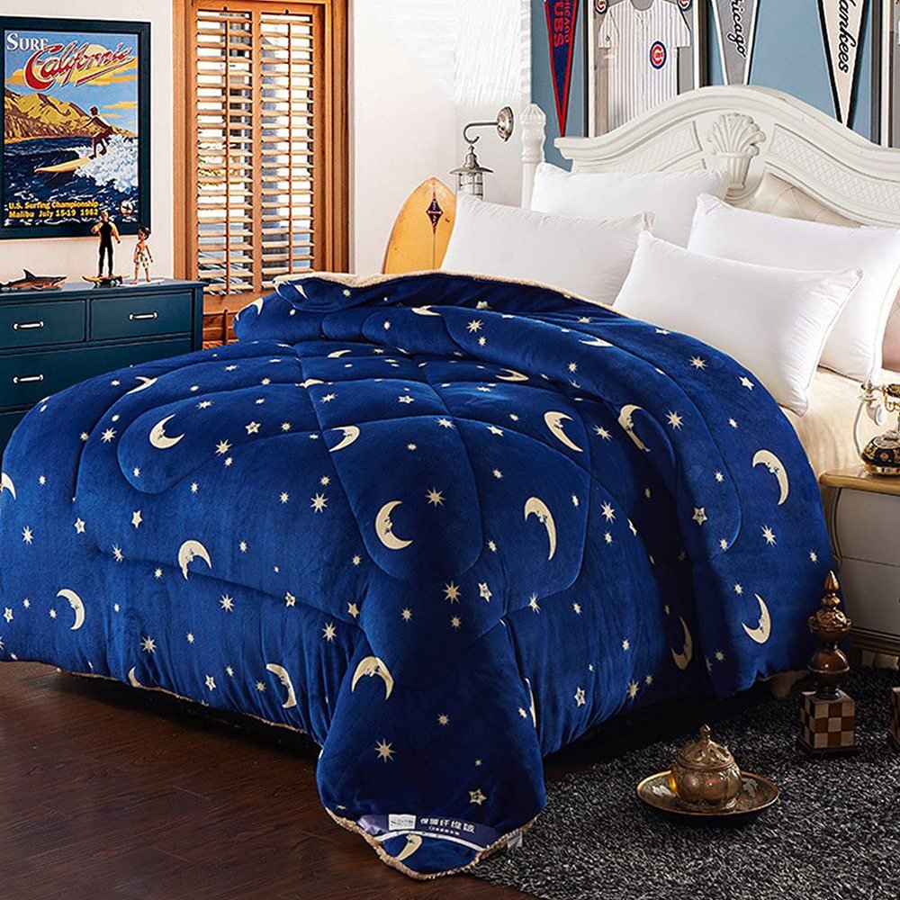 FFYUE Thick Lamb Velvet Autumn/Winter Quilt, Single/Double Thermal Quilt, Various Styles, Student Dormitory Household, Etc.,F,180 * 220CM