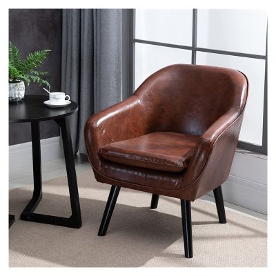Brown Leather Accent Chair, Armchair,47cm Seat,Ergonomic,Nordic Single Sofa Comfy Upholstered,Home, Bedroom, Balcony, Garden, Office, Comfortable and Durable, Practical and Stylish (Color : Brown)