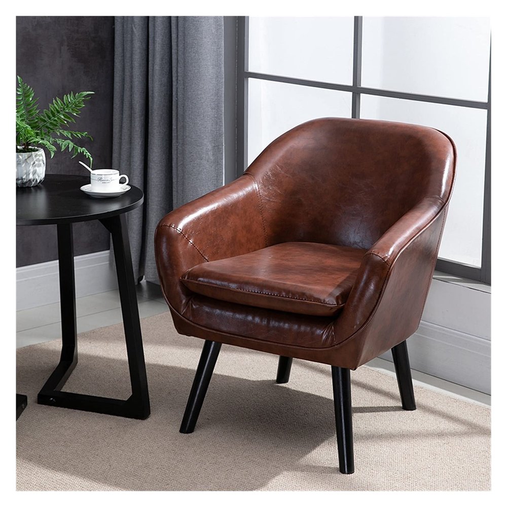 Brown Leather Accent Chair, Armchair,47cm Seat,Ergonomic,Nordic Single Sofa Comfy Upholstered,Home, Bedroom, Balcony, Garden, Office, Comfortable and Durable, Practical and Stylish (Color : Brown)