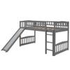 XIONGGG Twin Size Loft Bed for Kids, Solid Wood Loft Bed Frame with Convertible Slide and Ladder/Safety Guardrails, Space Saving Design, No Box Spring Required (Gray + Wood) view 4