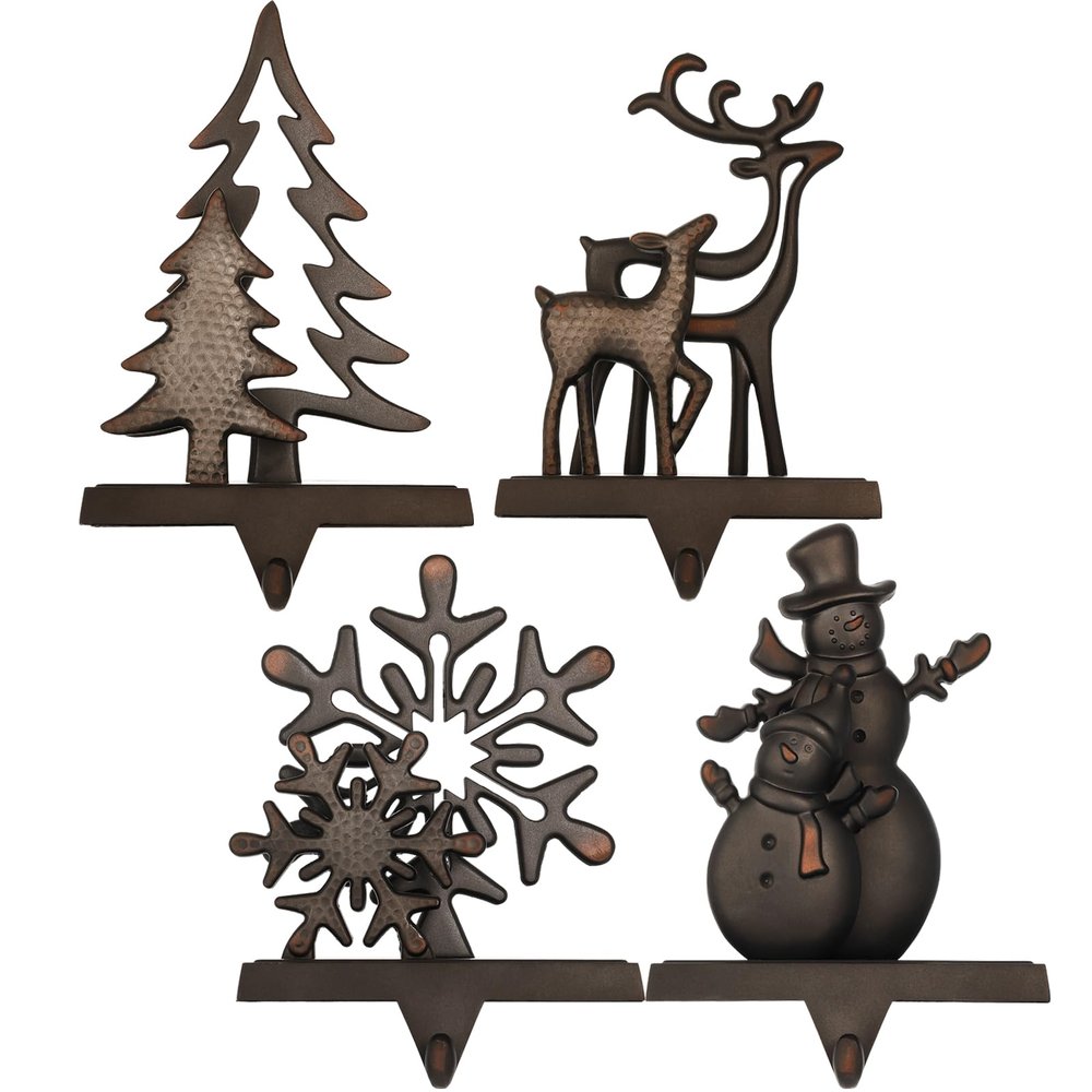 WeddPtyFr Black Christmas Stocking Holders for Mantel Set of 4 Stocking Hooks for Fireplace Mantel Hangers for Stocking Metal Stocking Holder for Christmas Decoration Hanging Hanger Clips