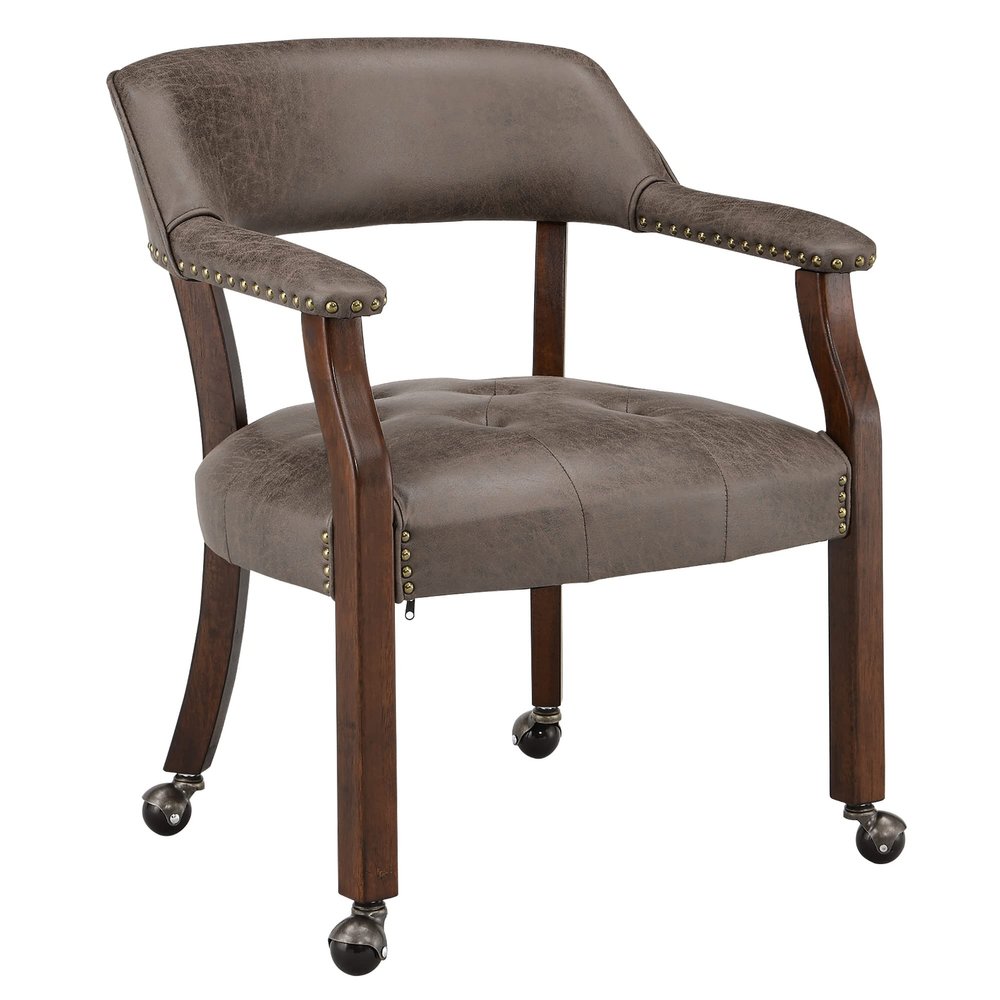 MODERION Modern Brown Solid Wood Boss Caption's Dining Chairs, Office Desk Chairs with Wheels, Arms, and High Back, 31.5H for Living Room Retro SY1533DK