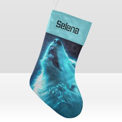 Personalized Galaxy Animal Cool White Wolf Christmas Stocking Customize Name Xmas Socks for for Family Holiday Decorations Gift 17.52 x 7.87 Inch