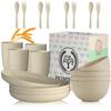 Homienly Wheat Straw Dinnerware Sets, 20pcs Lightweight Unbreakable Dinnerware, Microwave Dishwasher Safe Bowls Cups Forks Spoons set,Perfect for Camping Outdoor, Beige view 1