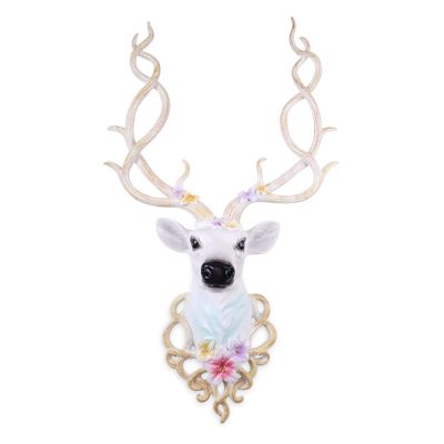 Deer Head Wall Decor, White Faux Deer Head,Faux Taxidermy Animal Head Wall Art Decor,Wall Mounted Deer Antlers Gallery Wall Sculptures,Handmade Farmhouse Decor