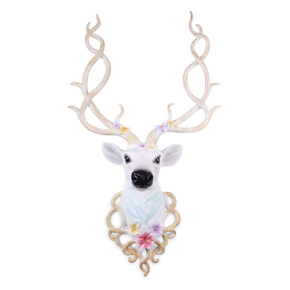 Deer Head Wall Decor, White Faux Deer Head,Faux Taxidermy Animal Head Wall Art Decor,Wall Mounted Deer Antlers Gallery Wall Sculptures,Handmade Farmhouse Decor