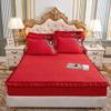 CFYCYHDZHT Breathable Lux Bed Sets Quilted Thick Lace Ruffled Mattress Topper, Adult Bedroom Solid Color Fitted Sheets for Single Double King Size Bed Red 120200cm view 1