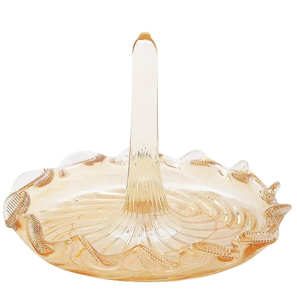 Home and Holiday Shops Yellow Swirl with Skirting Egyptian Glass Ring Holder Made in Egypt