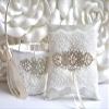 Ivory Flower Girl Basket & Ring Bearer Pillow Set, Ivory Wedding Basket, Ivory Ring Pillow, Flower Girl Gift, Proposal, Wedding Ring Pillow (2 Baskets) view 2