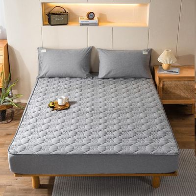 CFYCYHDZHT Bedding Fitted Sheet Cotton Non Slip Box Spring Mattress Protection Cover, Adult Bedroom Solid Color Quilted Bottom Sheet Single Double Bed grey2 180200cm+30cm