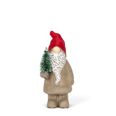 Abbott Collection 27-CARRIER-392-SM Small Gnome with Tree at Side, 1 EA, Grey/Red