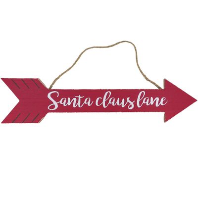 Needzo Santa Claus Lane Wooden Arrow Hanging Wall Decoration, Festive Wood Plaque Indoor Outdoor Christmas Decor, Xmas 2024 Decorative Sign, 15.5 Inches