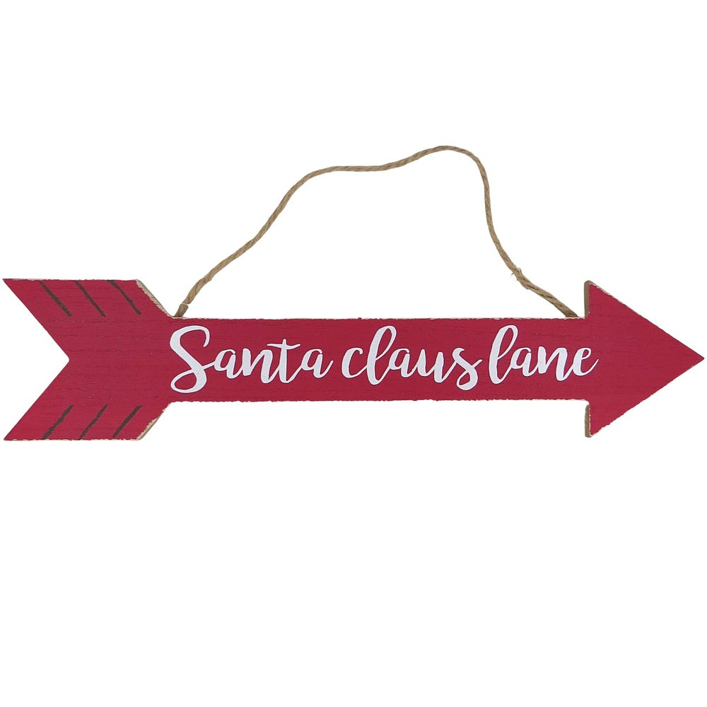 Needzo Santa Claus Lane Wooden Arrow Hanging Wall Decoration, Festive Wood Plaque Indoor Outdoor Christmas Decor, Xmas 2024 Decorative Sign, 15.5 Inches