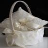 Flower Girl Basket and Ring Bearer Pillow Set, Flower Girl Baskets, Ivory Wedding Basket, Ivory Ring Pillow, Ringkissen, Lace Wedding Pillow (Off-White, Personalized Pillow) view 2