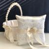 Flower Girl Basket Ivory Ring Bearer Pillow, Flower Girl Gift, Wedding Ring Pillow Ivory Wedding Pillow, Flower Girl Set, Flower Basket (White, 1 Pillow + 3 baskets) view 1