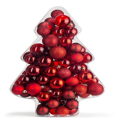 Holiday Lane Christmas Cheer Set of 100 Red Glitter Shatterproof Box Ornaments