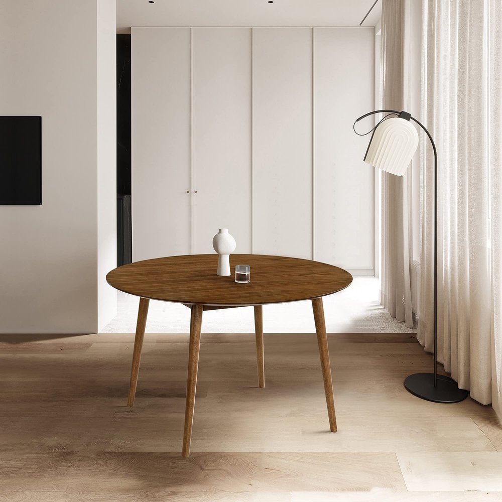 Armen Living Arcadia 48" Round Dining Table in Walnut Wood