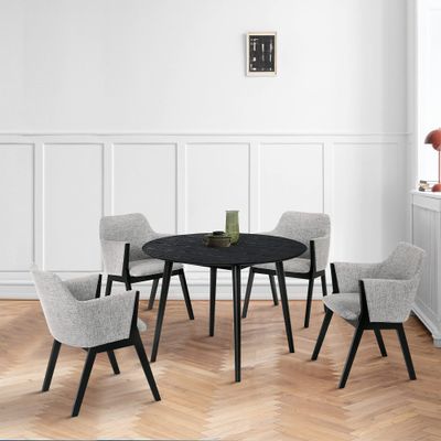 Armen Living Arcadia and Renzo 5 Piece Dining Set, 42" Round, Grey/Black Wood