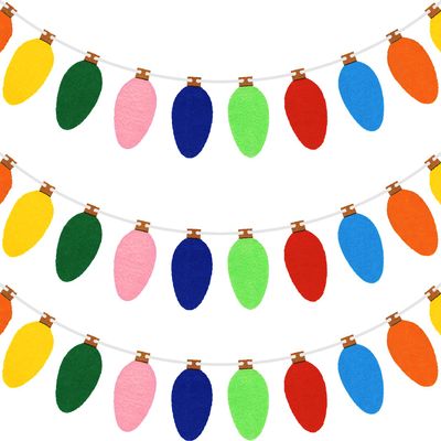 Christmas Felt Garland Light Bulb Garlands 3 Pieces Colourful Felt Lights Banner for Home Christmas Tree Wall Party Decorations