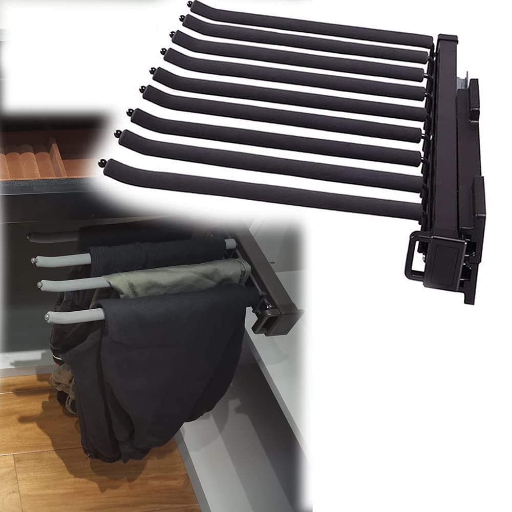 LKP Pull Out Pants Rack Hanging Rail Closet Clothing Rack Extendable Wardrobe Organization and Storage Pants Hangers for Space Saving