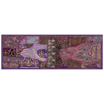 Ethnic Cotton Decorative Indian Dinning Art Table Patchwork Beads Embroidered Room Handmade Decor Cloth Table Runner (Purple, 20" x 40")