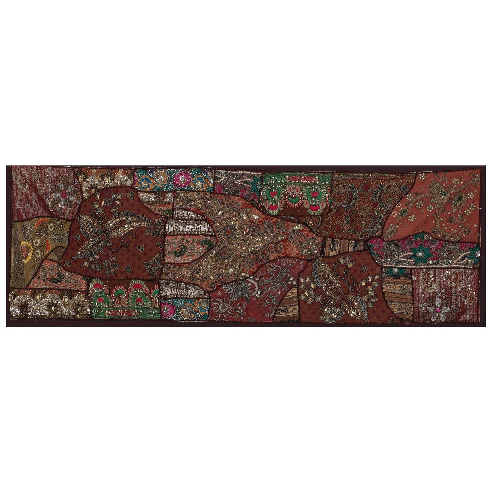 Ethnic Cotton Decorative Indian Dinning Art Table Patchwork Beads Embroidered Room Handmade Decor Cloth Table Runner (Brown, 12" x 60")