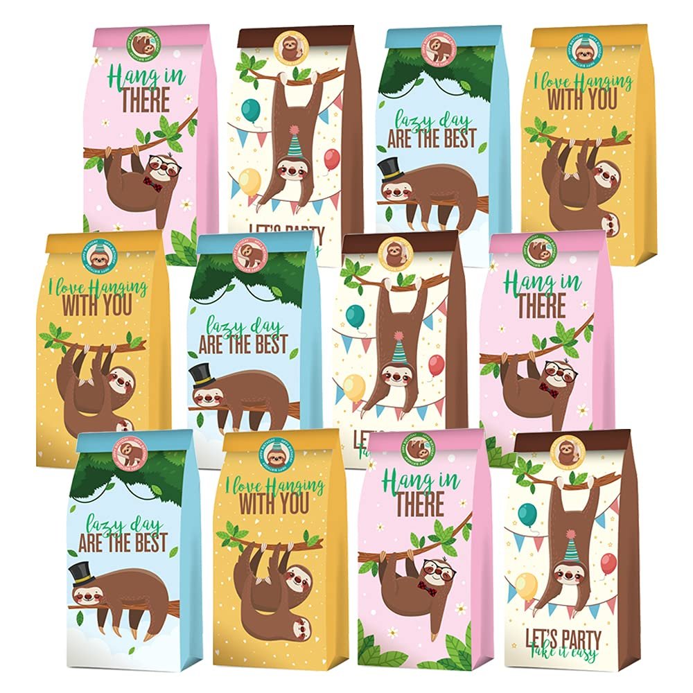 24 Pack Sloth Party Favor Bags - Jungle Animal Sloth Birthday Party Supplies for Kids, Sloth Treat Goodie Bags Cute Animal Candy Gift Bag for Sloth Party Favors and Theme Birthday Party Decorations