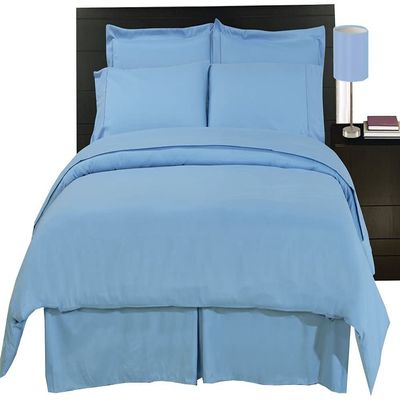sheetsnthings 8PC Bed in a Bag Bedding Set Solid Blue 100% Microfiber, Queen Size