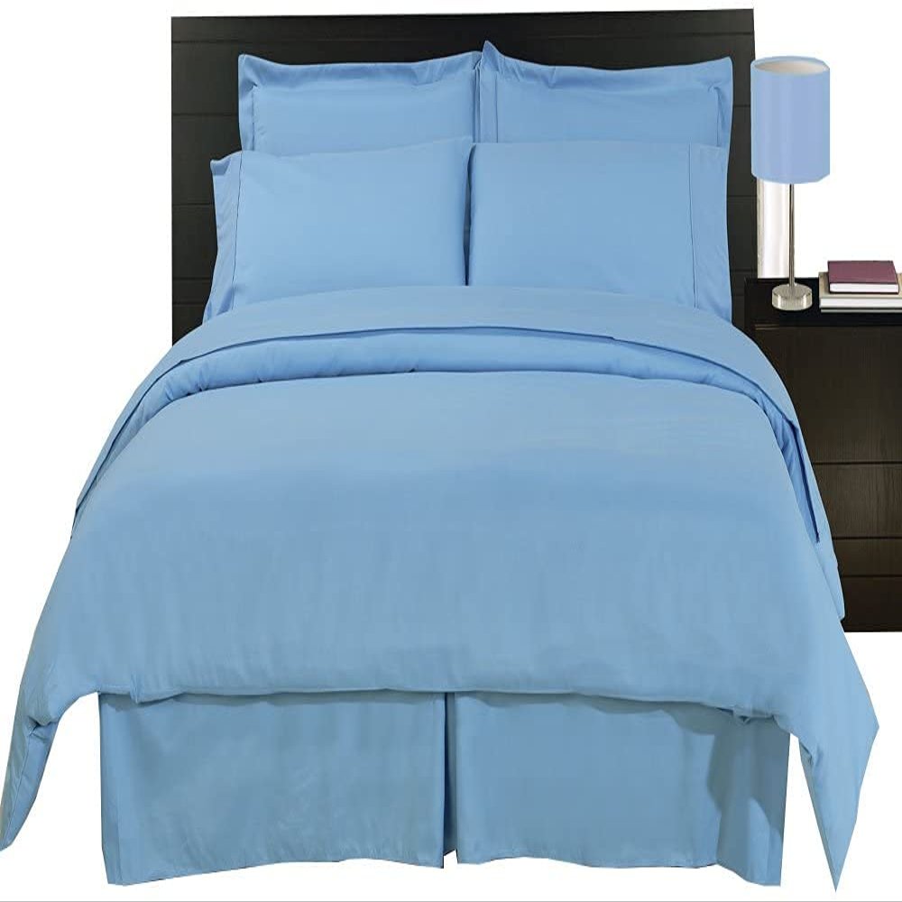 sheetsnthings 8PC Bed in a Bag Bedding Set Solid Blue 100% Microfiber, Queen Size