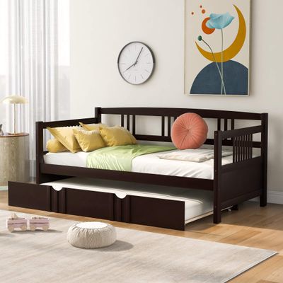 Bellemave Twin Size Daybed, Twin Daybed with Trundle Bed, Twin Wood Daybed Frame with a Trundle for Kids Boys Girls Teens Adults, No Box Spring Needed, Espresso