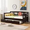 Bellemave Twin Size Daybed, Twin Daybed with Trundle Bed, Twin Wood Daybed Frame with a Trundle for Kids Boys Girls Teens Adults, No Box Spring Needed, Espresso view 1