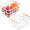 Alonsoo Farmhouse Baskets Wire Storage Metal Baskets Storage Bin Basket Organizer Farmhouse fruit Bin with Wood Handles for Pantry Cabinets Rustic Kitchen Counter Closet,2 Pack - White view 1
