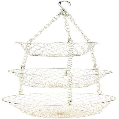 3-Tier Hanging Fruit Produce Basket Heavy Duty Wire,Wire Hanging Basket for Kitchen, Heavy Duty Fruit Storage Organizer Fruit Holder (Gold)