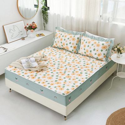 CFYCYHDZHT Breathable Bed Sheets Cotton Quilted Thickened Deep Pocket Mattress Protector, Printed Embroidery for Adult Bedroom Bed Cover Clouds 180200cm