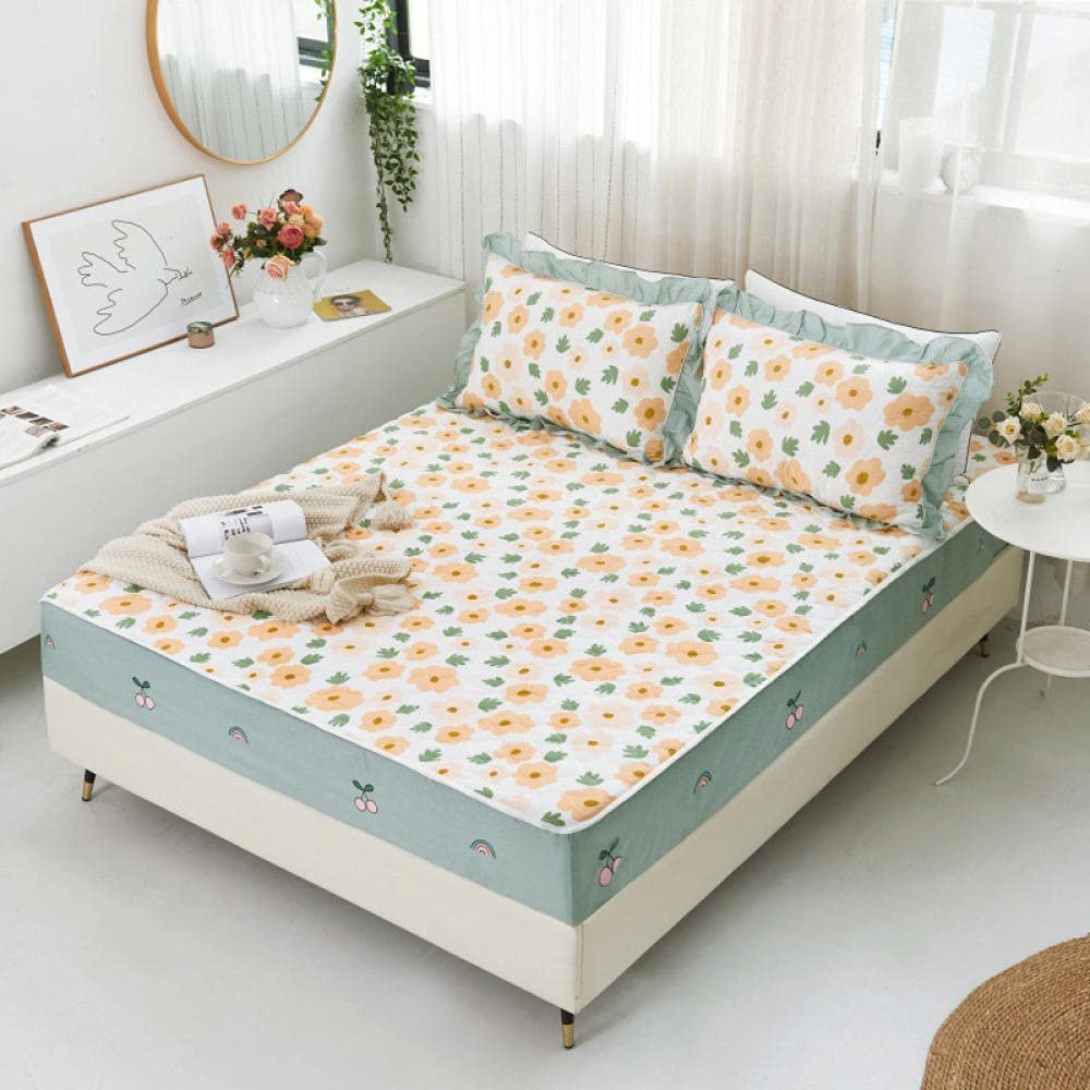 CFYCYHDZHT Breathable Bed Sheets Cotton Quilted Thickened Deep Pocket Mattress Protector, Printed Embroidery for Adult Bedroom Bed Cover Clouds 180200cm