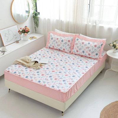 CFYCYHDZHT Deep Fitted Sheets Cotton Quilted Thickened Deep Pocket Mattress Protector, Printed Embroidery for Adult Bedroom Bed Cover Flower 4 200220cm