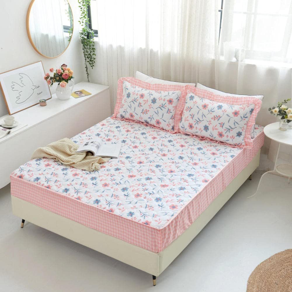 CFYCYHDZHT Deep Fitted Sheets Cotton Quilted Thickened Deep Pocket Mattress Protector, Printed Embroidery for Adult Bedroom Bed Cover Flower 4 200220cm