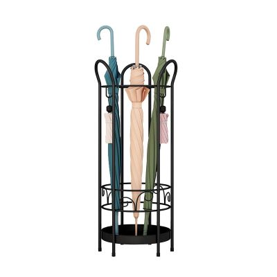 Umbrella Rack Hua Modern Creative Umbrella Stand Black, Metal Umbrella Bucket, Umbrella/Cane Storage Rack for Household Entrance, with Hooks, 25x25x60cm