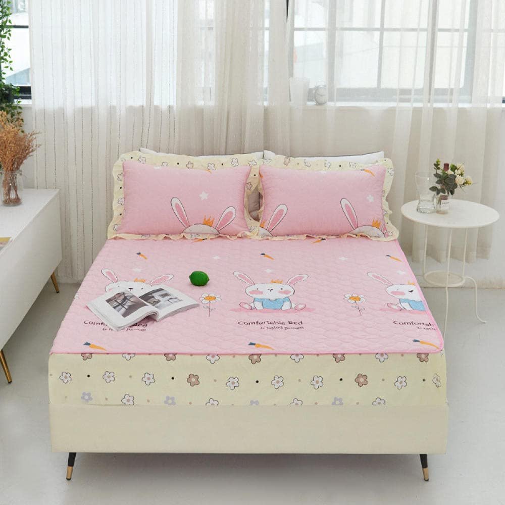 CFYCYHDZHT Bedding Fitted Sheet Cotton Quilted Thickened Deep Pocket Mattress Protector, Printed Embroidery for Adult Bedroom Bed Cover Rabbit 200220cm