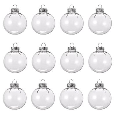 12 Pcs 3.15 Inch Clear Plastic Fillable Ornament Balls, Removable Top Clear Hanging Ornaments Ball, DIY Plastic Ornaments Round Balls, Perfect for Decoration On Christmas Trees, Wedding, Party