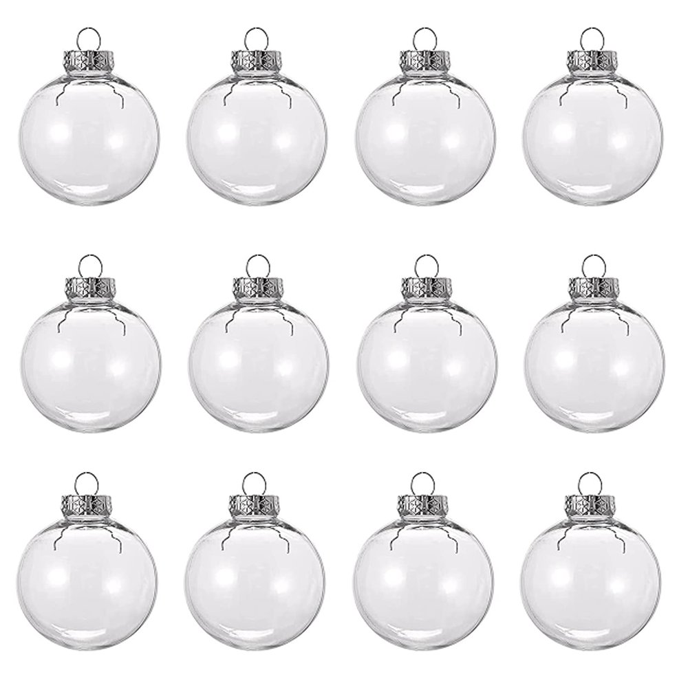 12 Pcs 3.15 Inch Clear Plastic Fillable Ornament Balls, Removable Top Clear Hanging Ornaments Ball, DIY Plastic Ornaments Round Balls, Perfect for Decoration On Christmas Trees, Wedding, Party