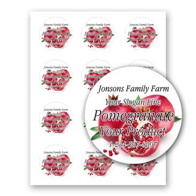 Fruit Adhesive 2 inch Round Paper Labels for Mason Jar Leeds Gift Box Home Canning Jam Jelly Marmalade Candy Syrup Preserves Personalized Farm Kitchen Name (Pomegranate, 120 Labels on 10 Sheets)