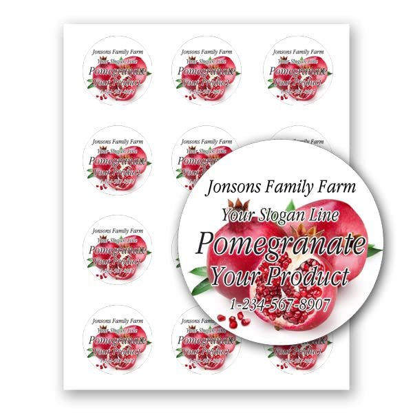 Fruit Adhesive 2 inch Round Paper Labels for Mason Jar Leeds Gift Box Home Canning Jam Jelly Marmalade Candy Syrup Preserves Personalized Farm Kitchen Name (Pomegranate, 120 Labels on 10 Sheets)