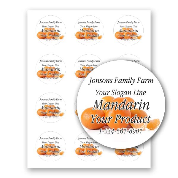 Fruit Adhesive 2 inch Round Paper Labels for Mason Jar Leeds Gift Box Home Canning Jam Jelly Marmalade Candy Syrup Preserves Personalized Farm Kitchen Name (Mandarin, 180 Labels on 15 Sheets)
