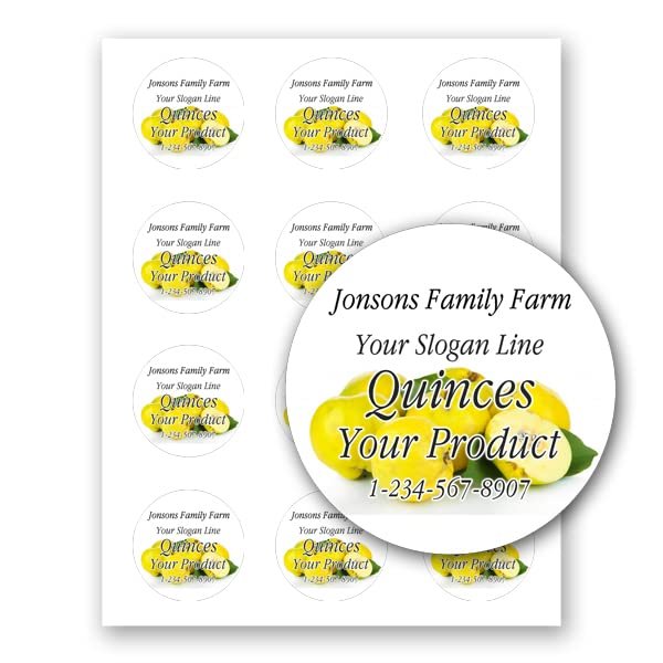 Fruit Adhesive 2 inch Round Paper Labels for Mason Jar Leeds Gift Box Home Canning Jam Jelly Marmalade Candy Syrup Preserves Personalized Farm Kitchen Name (Quinces, 180 Labels on 15 Sheets)