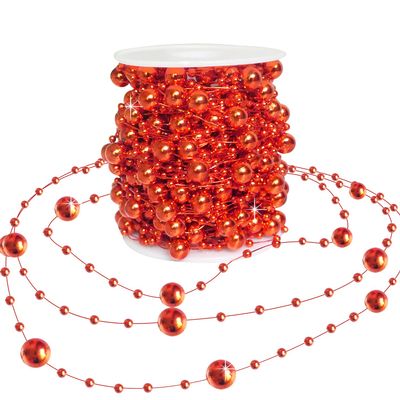 HADDIY Red Beads Garland for Christmas Tree,66 Feet Plastic Pearl Strands Chain Beaded Garlands for Holiday Dcor and Crafts